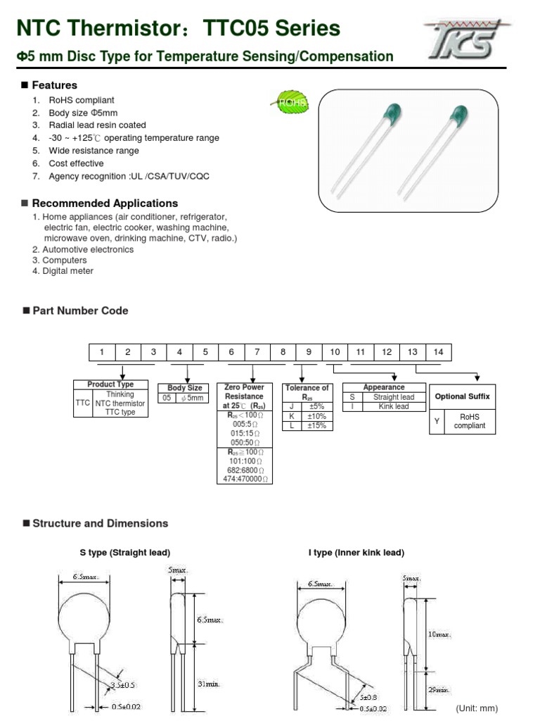 Thermistor_datasheet Relative Humidity Electrical Resistance And