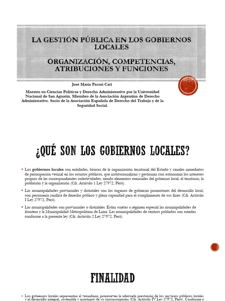 La Gestión Pública en Los Gobiernos Locales - Autor José María Pacori ...