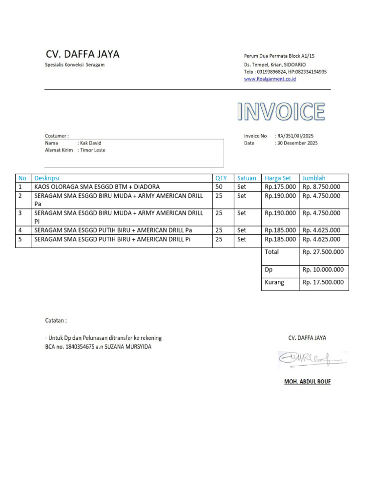 Invoice Sma Esggd Timor Leste | PDF