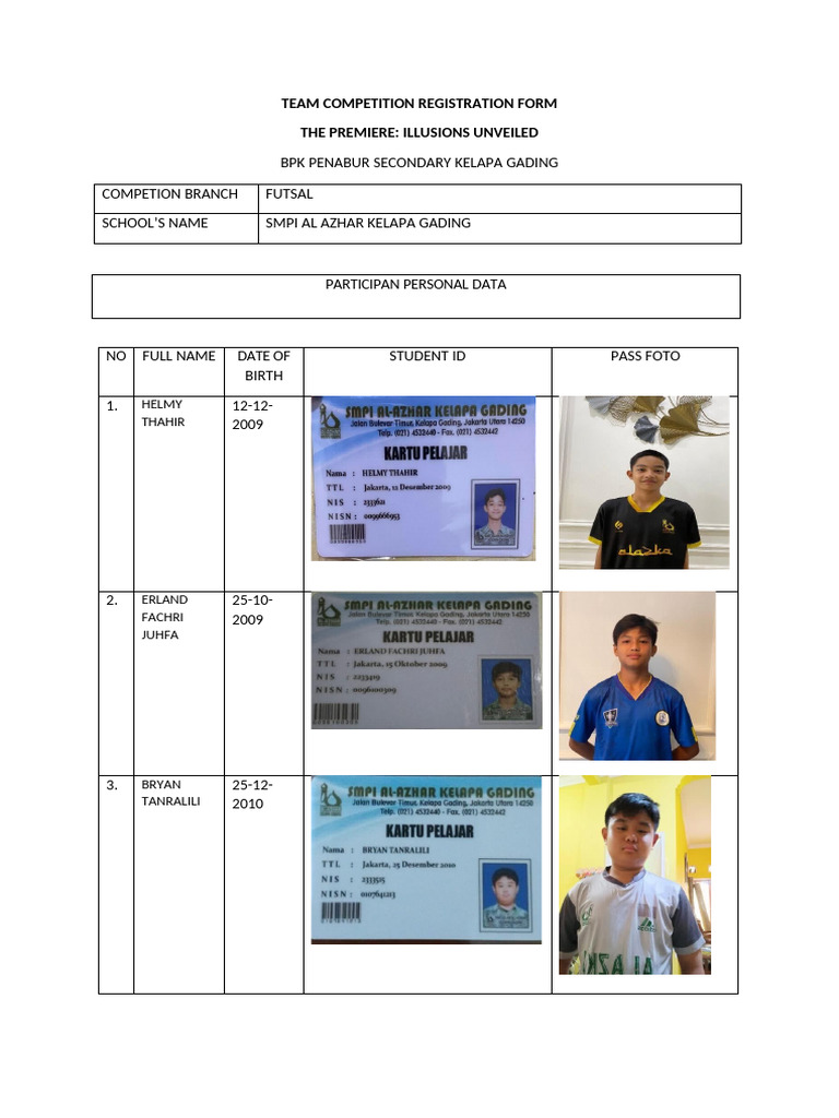 Team Competition Registration PDF | PDF