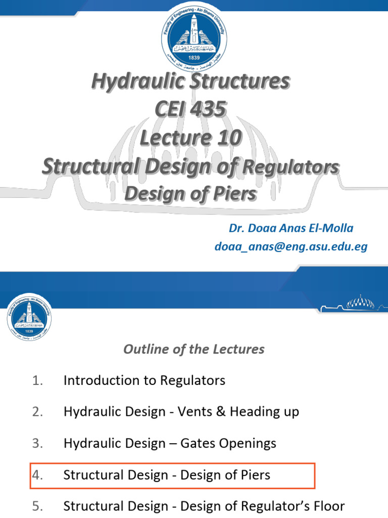 CEI_435 Lecture 10_ Structural design of regulators - piers | PDF