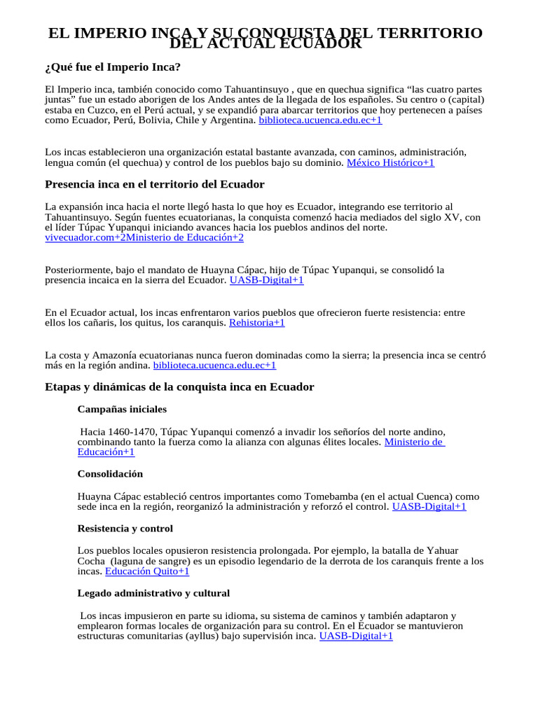 El Imperio Inca y Su Conquista Del Territorio Del Actual Ecuador | PDF ...