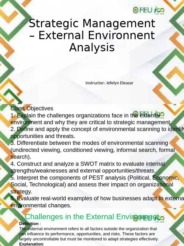 Lesson 2 - Strategic Management - External Environnent Analysis | PDF ...