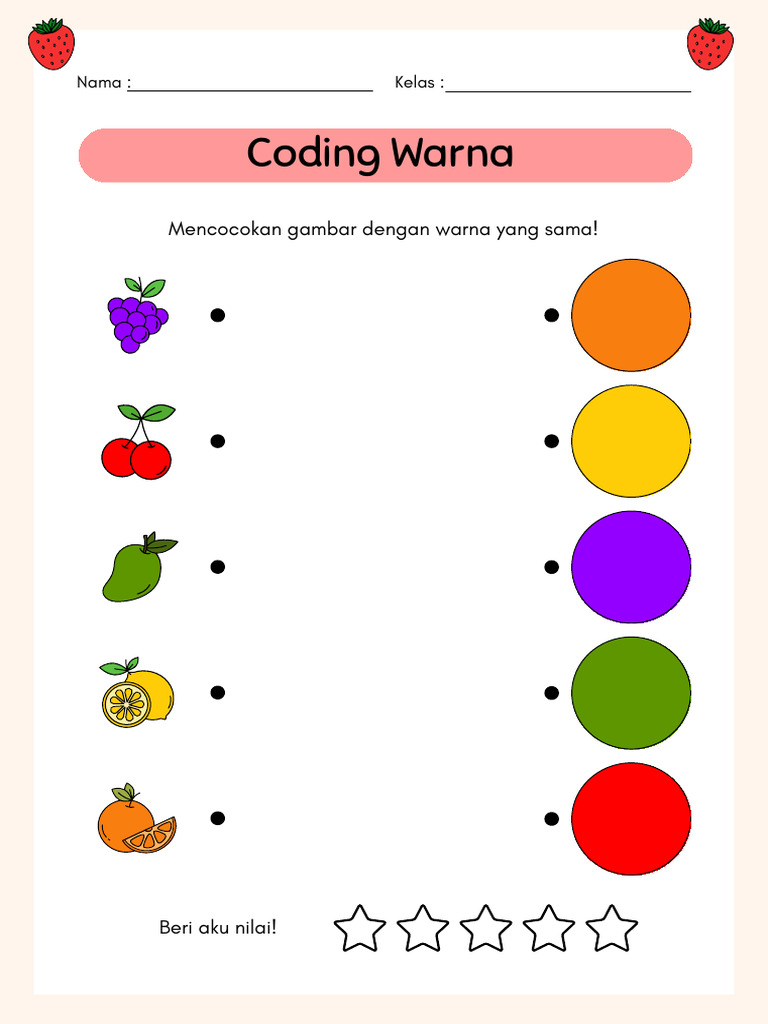 Lembar Kerja Coding Warna Warna Putih Dan Merah Muda Gaya Ilustratif ...