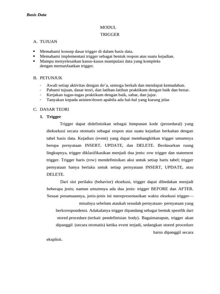 Basis Data Modul 8 Trigger | PDF