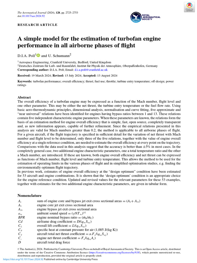 A Simple Model for the Estimation of Turbofan Engine Performance in All ...