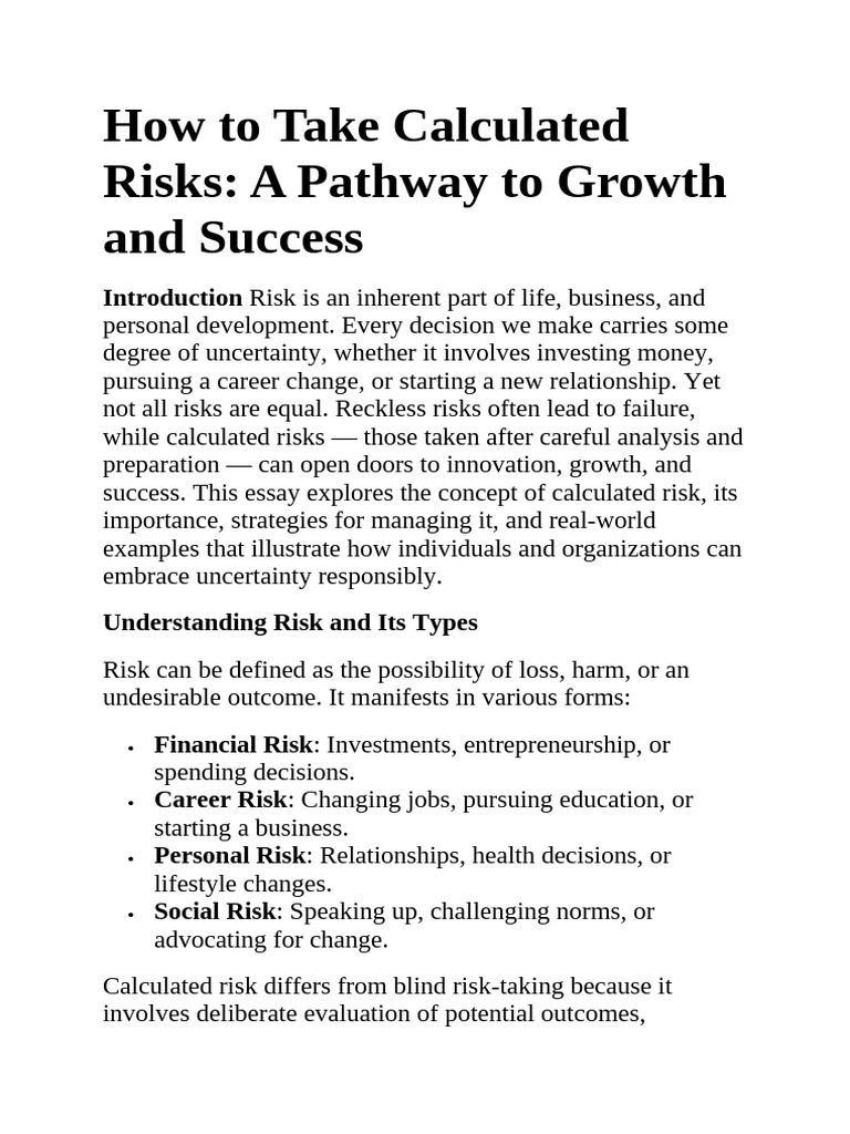 How To Take Calculated Risks | PDF | Risk | Cost–Benefit Analysis