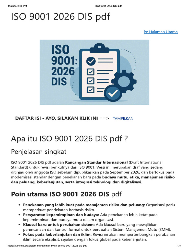 Draft ISO 9001-2026 Dan Penjelasannya | PDF
