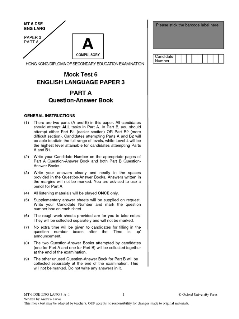Mock Test 6 English Language Paper 3 Part A Question-Answer Book | PDF ...