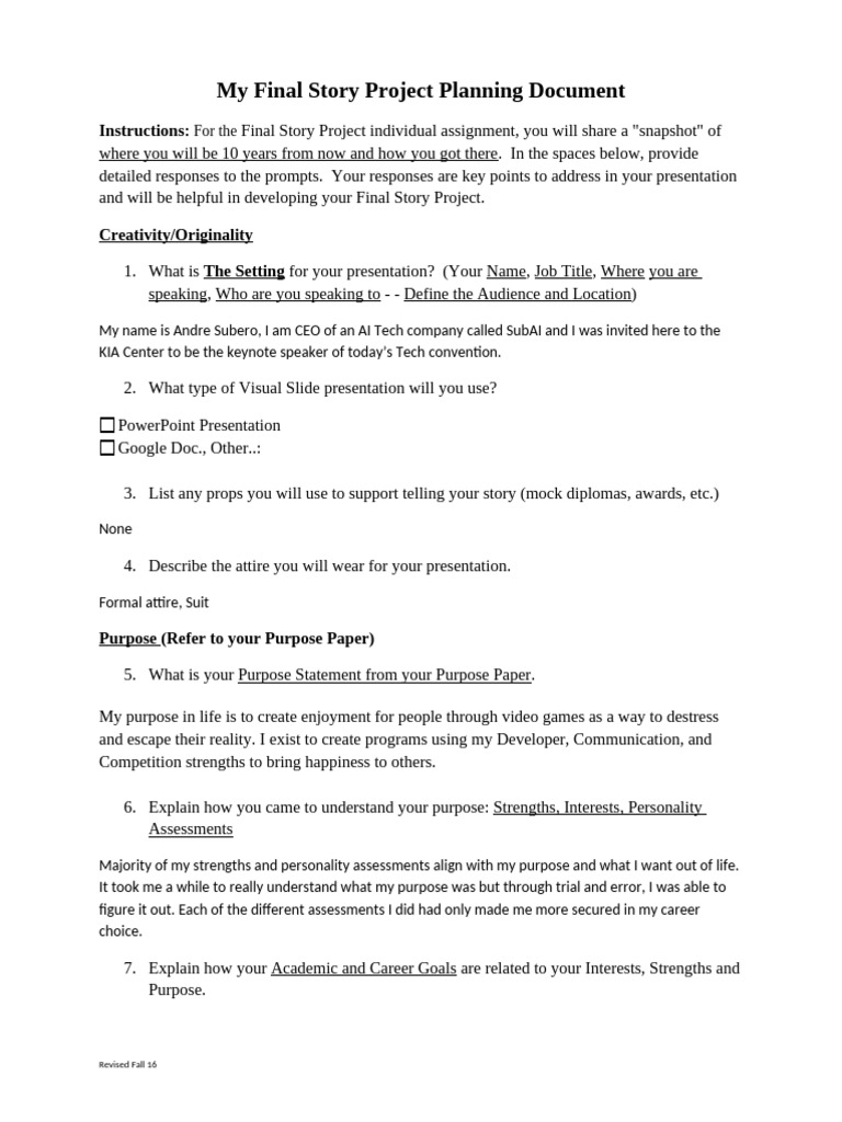 Final Story Project Planning Document 1 1 1 1 1 | PDF
