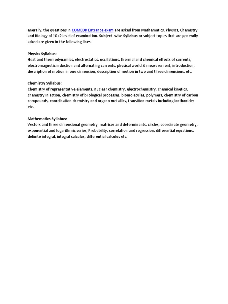 COMEDK 2026 Exam Syllabus Overview | PDF | Teaching Methods & Materials ...