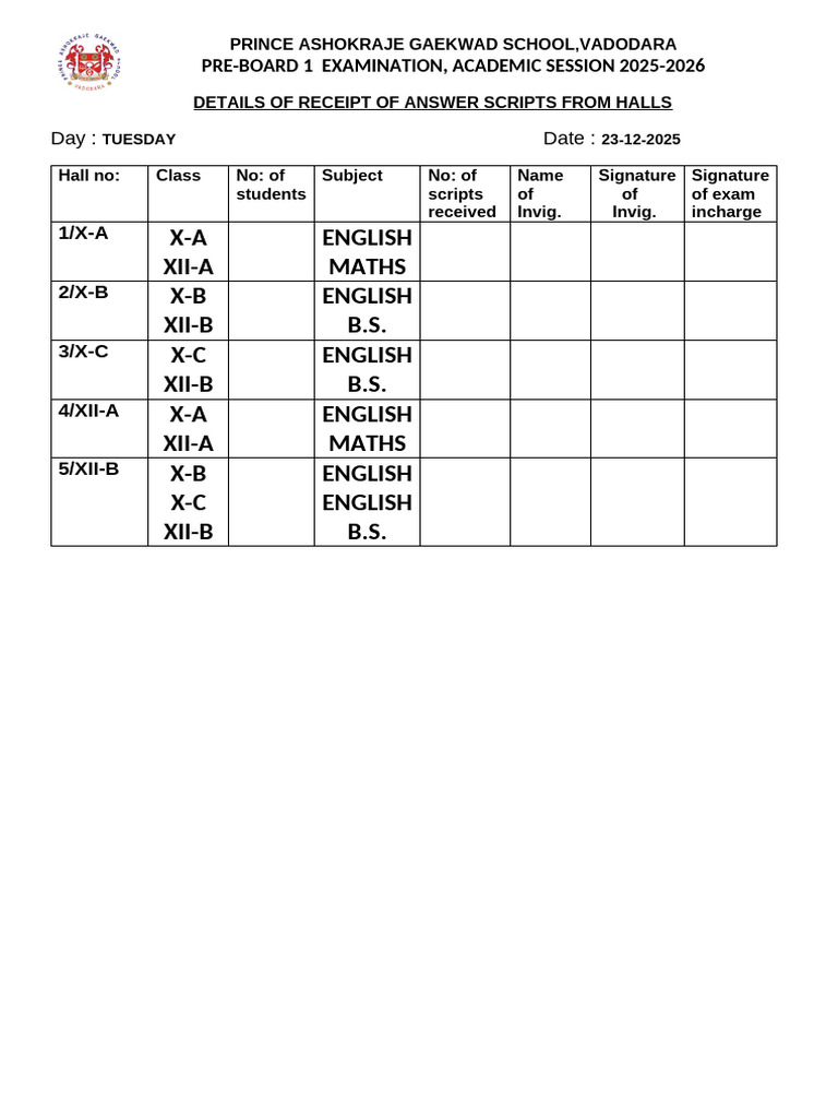 Receipt of Answer Scripts | PDF
