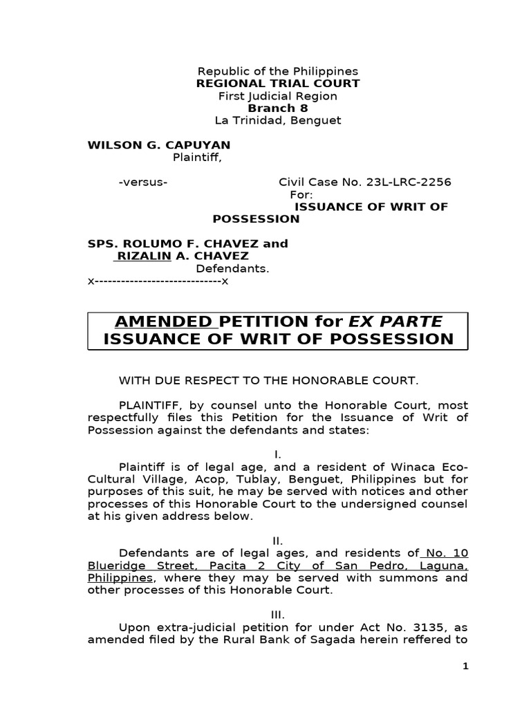 WRIT OF POSSESSION_REM | PDF | Mortgage Law | Foreclosure