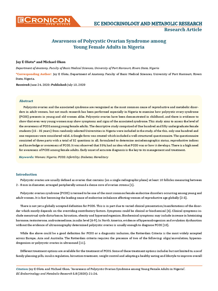 PCOS in Naija | PDF | Polycystic Ovary Syndrome | Clinical Medicine