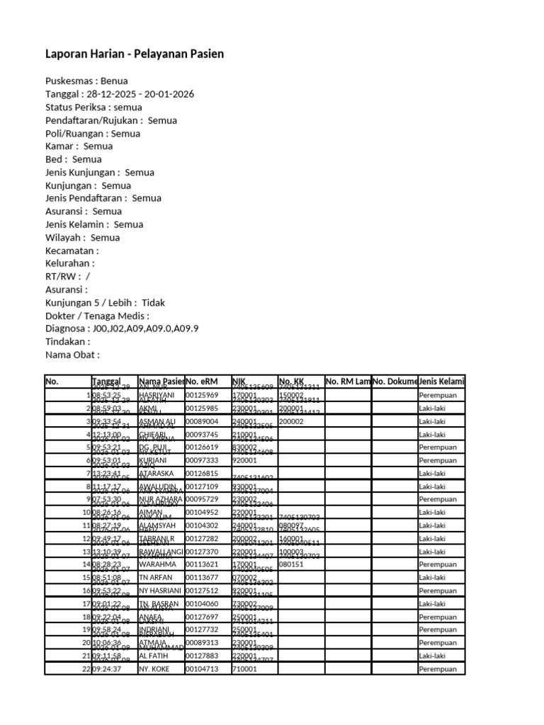 Laporan Harian - Pelayanan Pasien | PDF