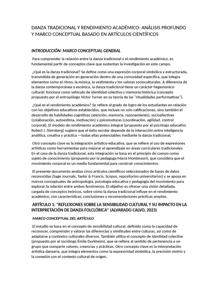 Danza Tradicional y Rendimiento Académico | PDF | Bailes | Aprendizaje