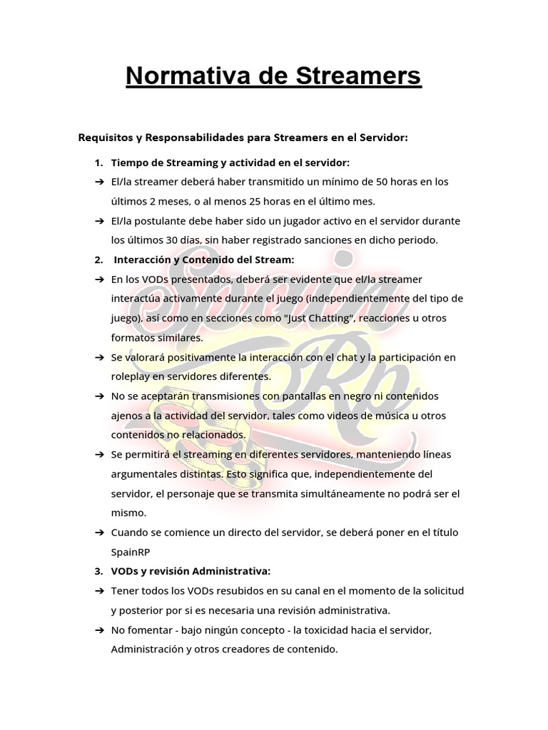 Normativa de Streamers SpainRP | PDF | Streaming Media