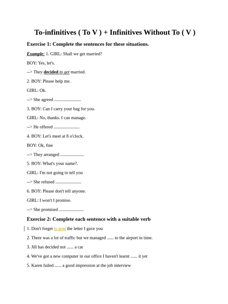 To Infinitives & Infinitives Without To | PDF