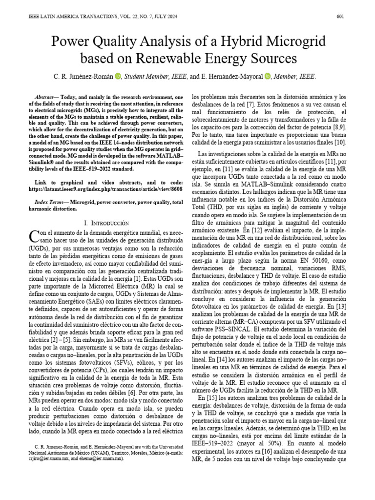 Power Quality Analysis of A Hybrid Microgrid Based On Renewable Energy ...