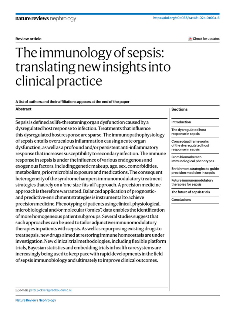 The immunology of sepsis translating new insights into clinical ...
