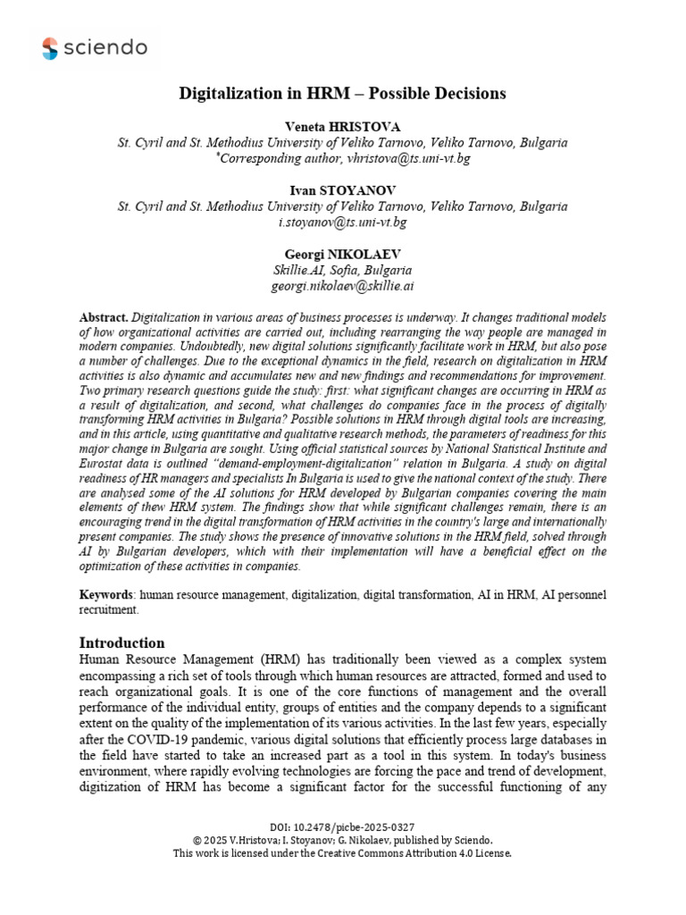Digitalization in HRM - Possible Decisions | PDF | Human Resource ...