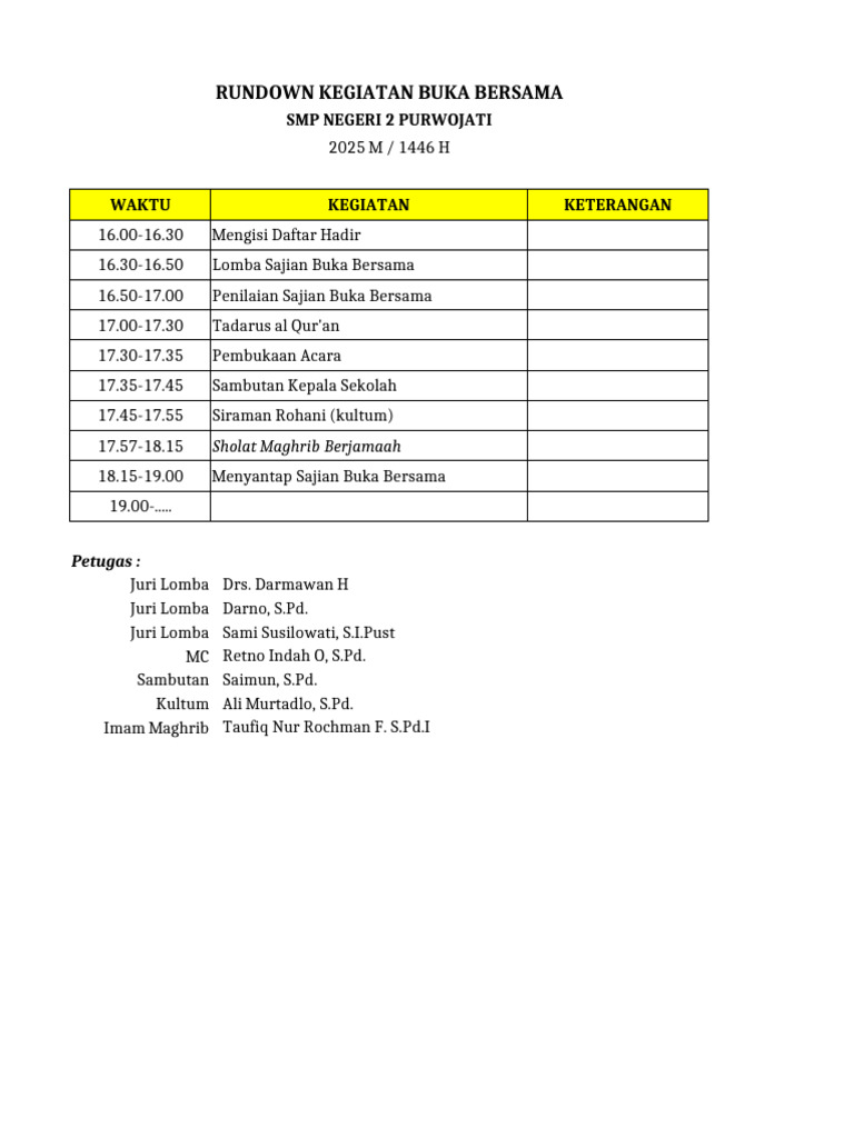 Rundown Acara Buka Bersama | PDF