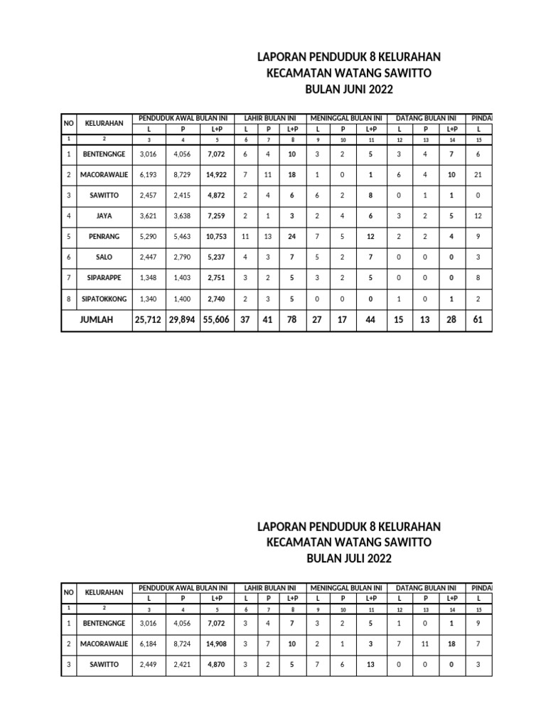 Laporan Penduduk Kec Watang Sawitto | PDF