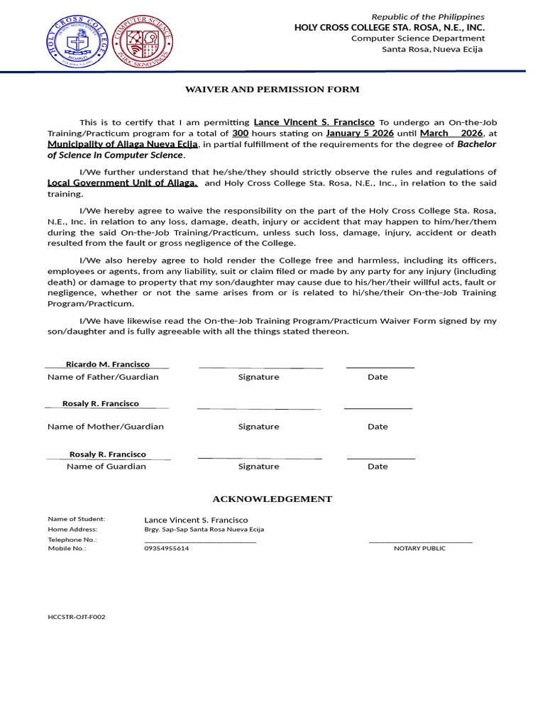 Ojt Form Ko Lance NEW 3 | PDF | Private Law | Common Law