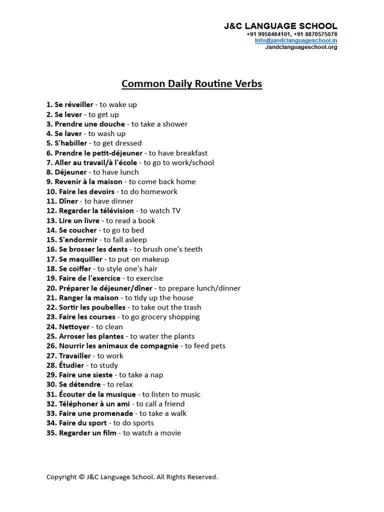 Common Daily Routine Verbs | PDF