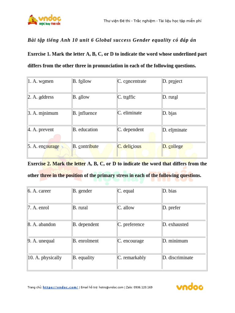 Bai Tap Tieng Anh Lop 10 Unit 6 | PDF | Social Policy