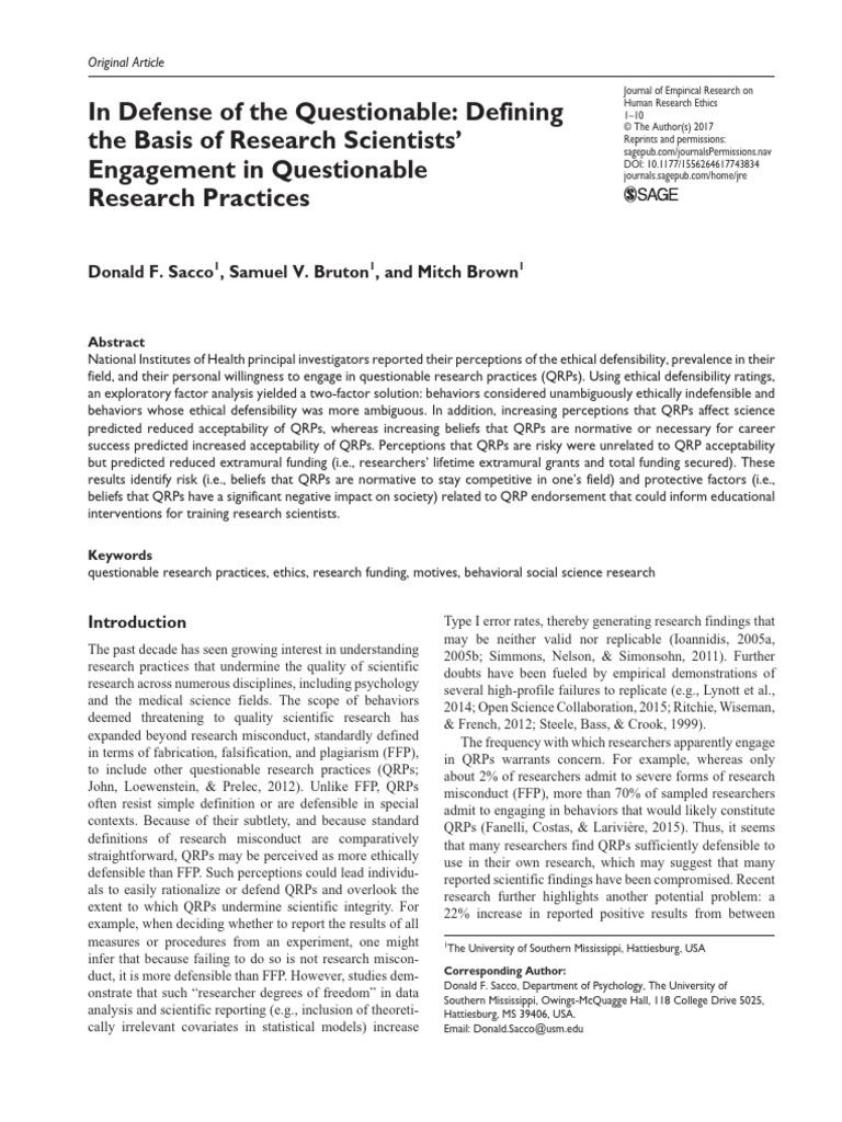 273. 2018 Sacco Et Al - In Dfense of Questionable Practices | PDF ...