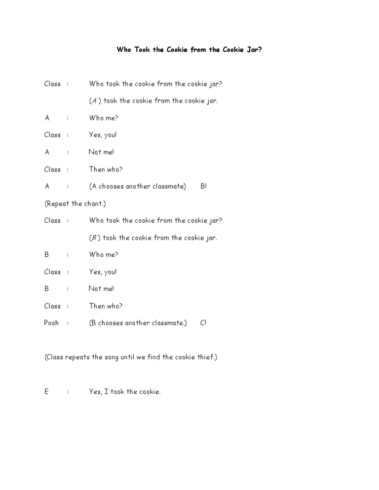 Who Took The Cookie From The Cookie Jar Lyrics PDF