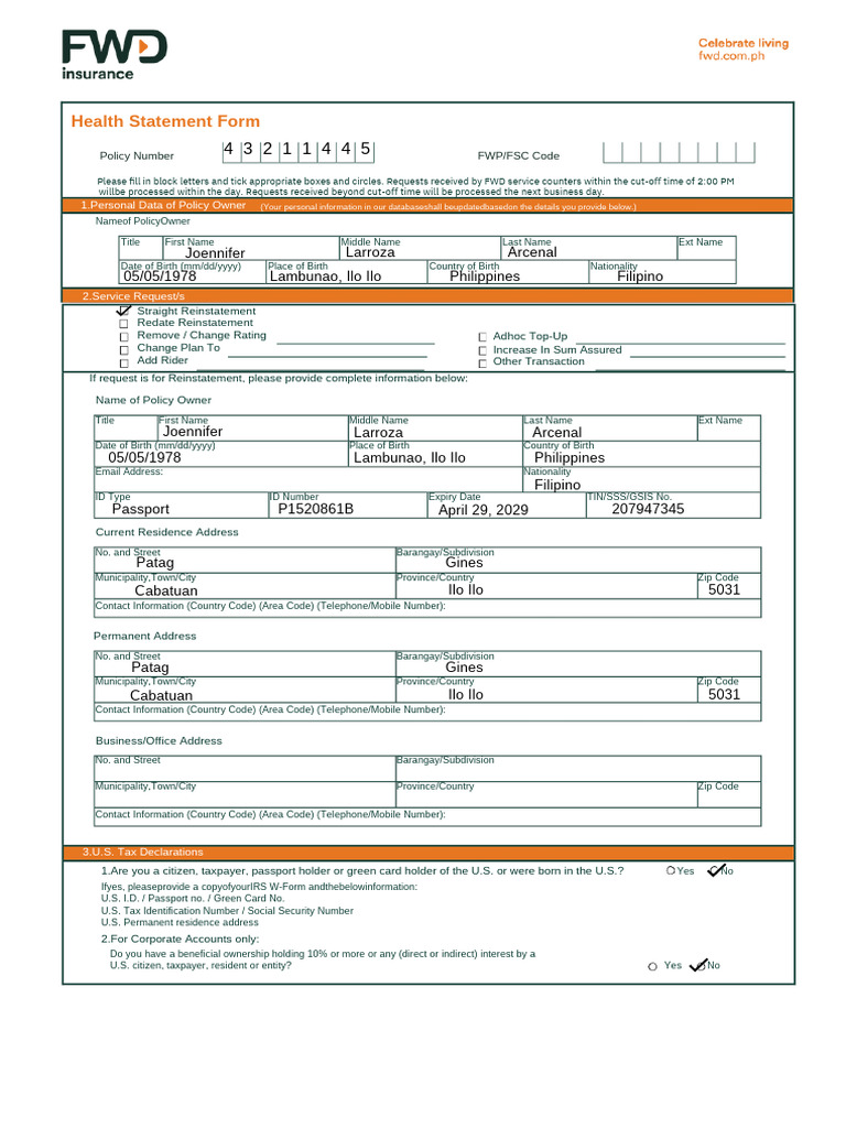 Health Statement Form Blank PDF | PDF | Taxes | Identity Document