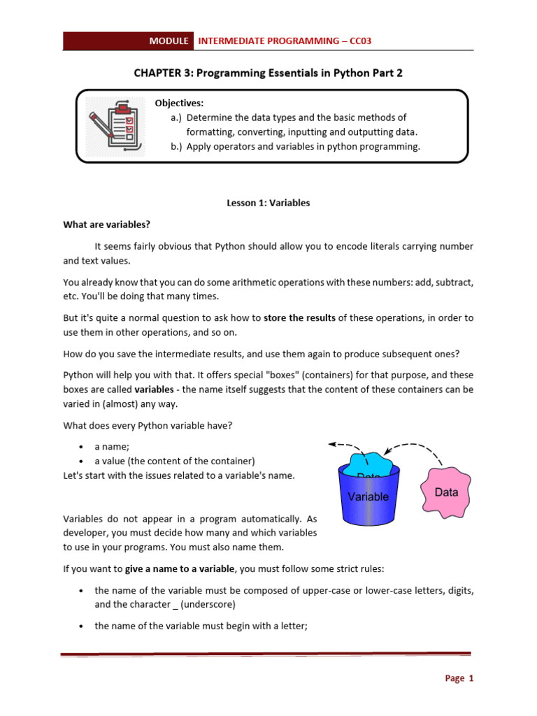 CC03_CHAPTER 3 | PDF | Variable (Computer Science) | Parameter ...