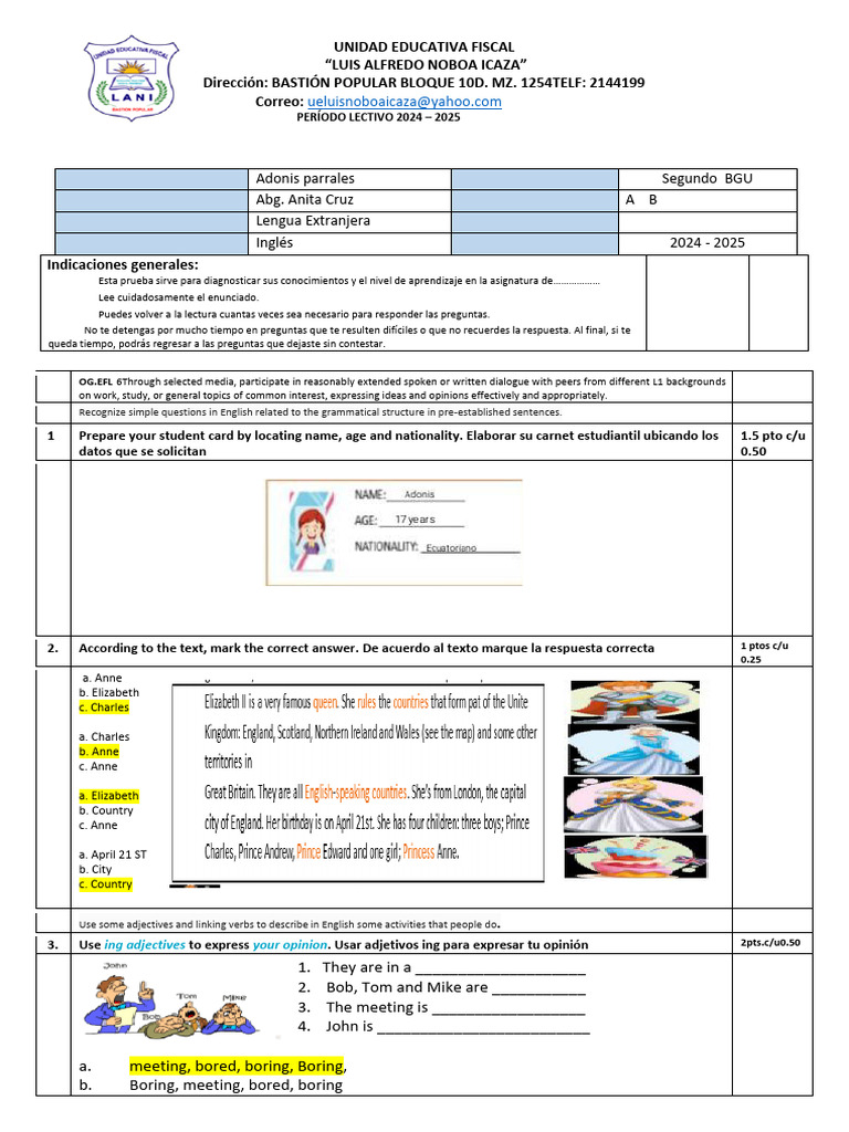 Examen de Ingles | PDF