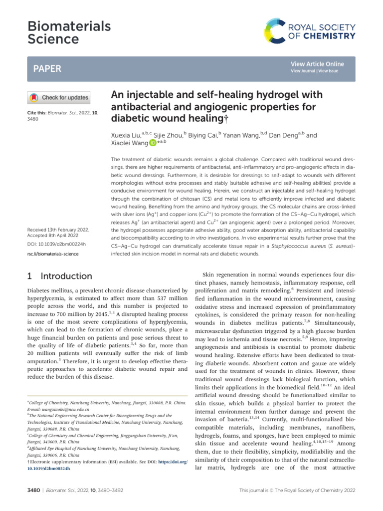 An injectable and self-healing hydrogel with antibacterial and ...