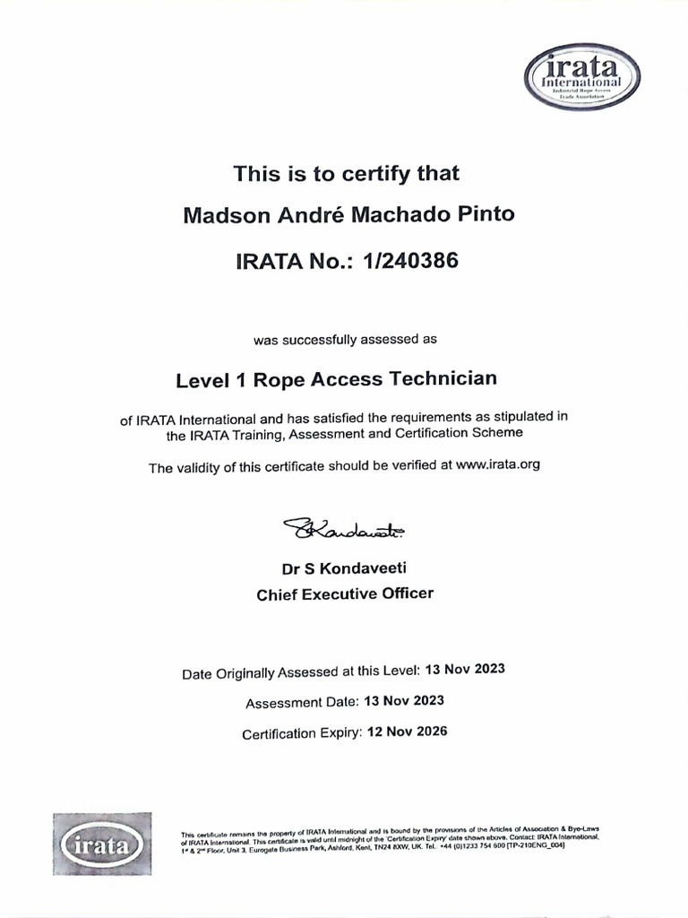 Certificado Irata | PDF