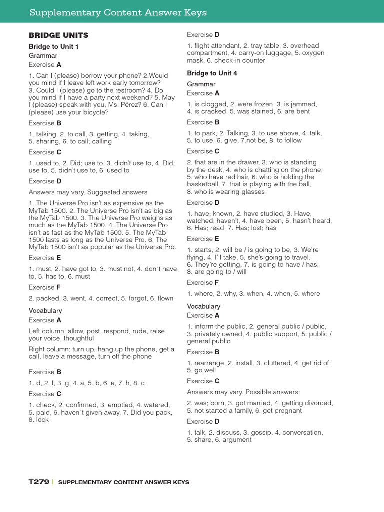 Supplementary Content Answer Keys | PDF