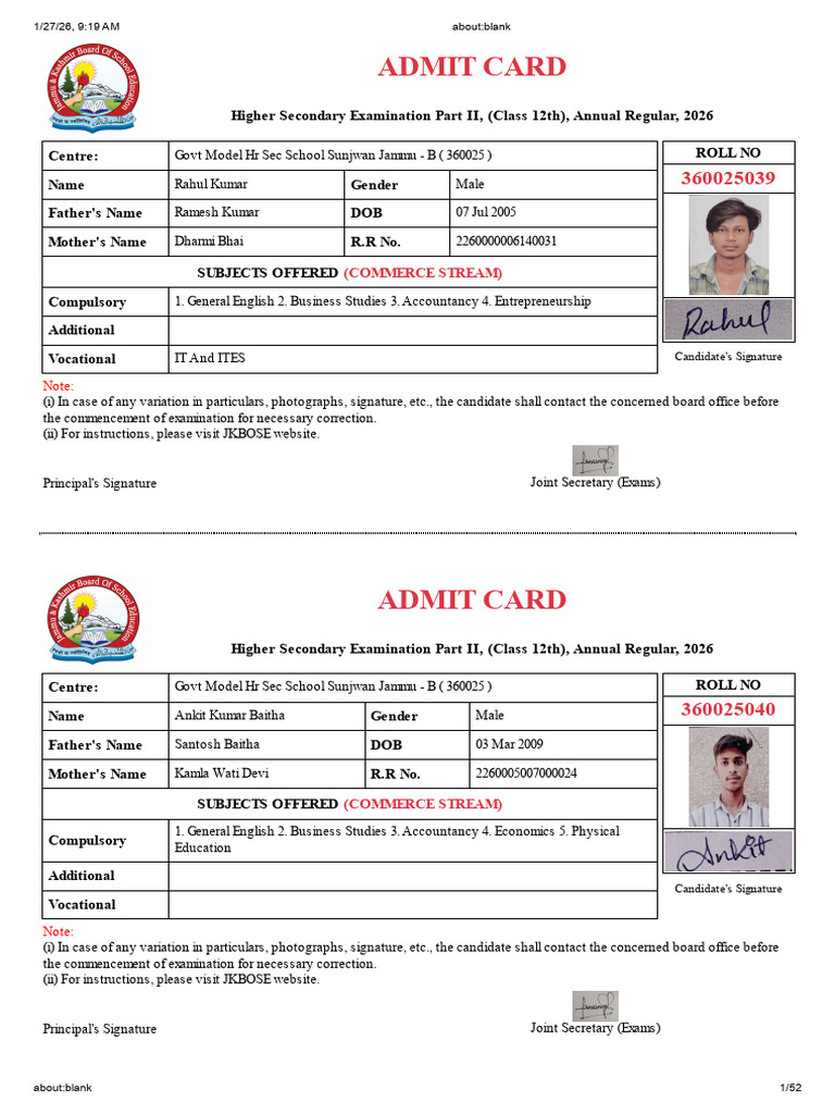 Admit Card | PDF | Vocational Education | Educational Stages