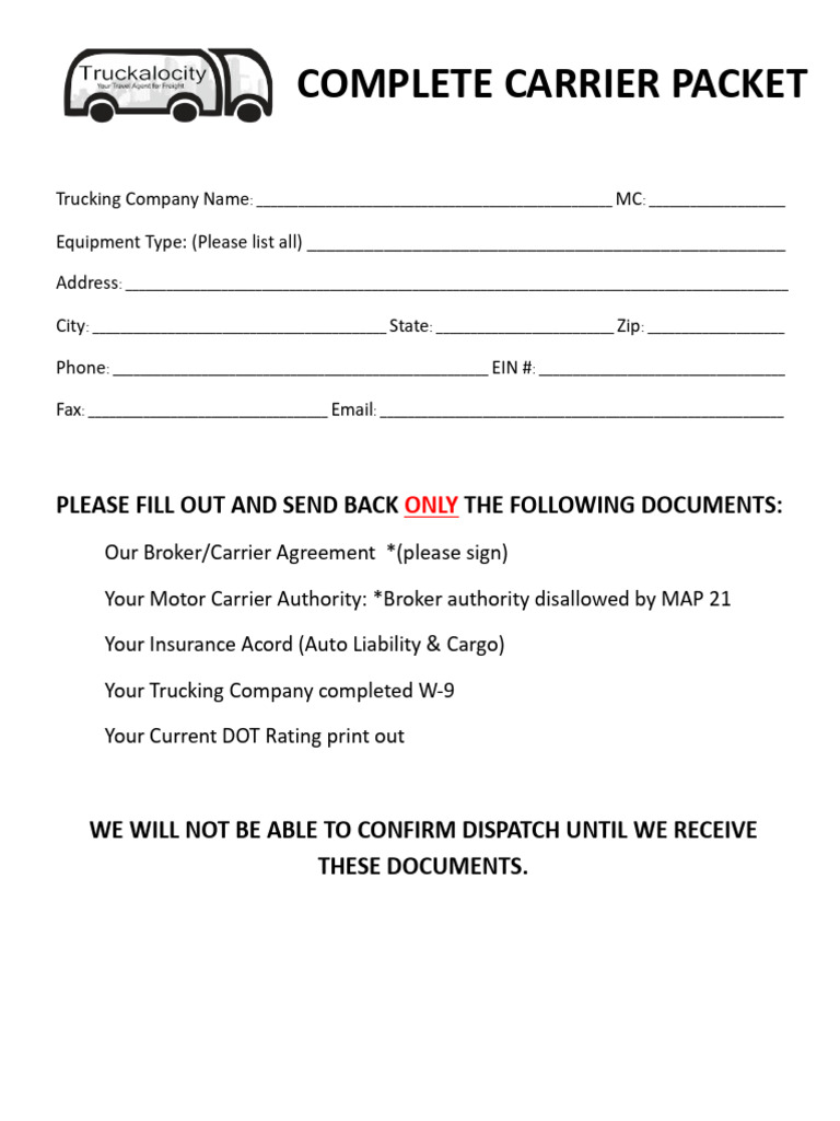 Truckalocity Carrier Packet 2019 | PDF | Indemnity | Insurance