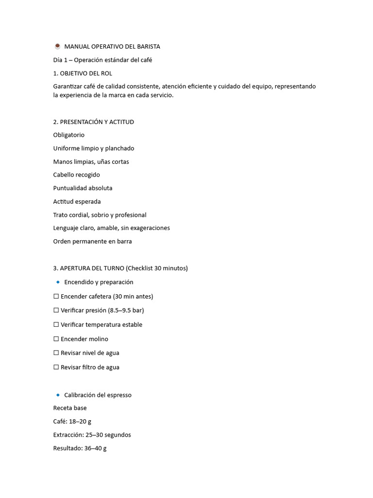 Manual Operativo Del Barista | PDF | café | Bebidas calientes
