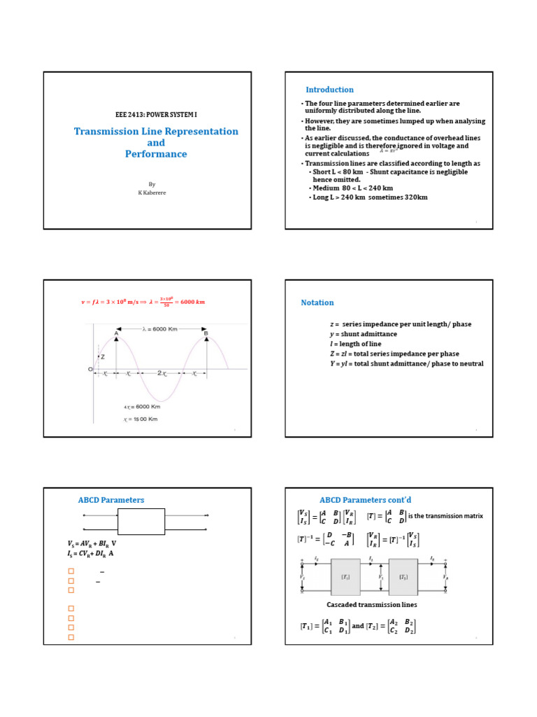 Lecture 6 - Transmission Line Representation and Performance | PDF ...