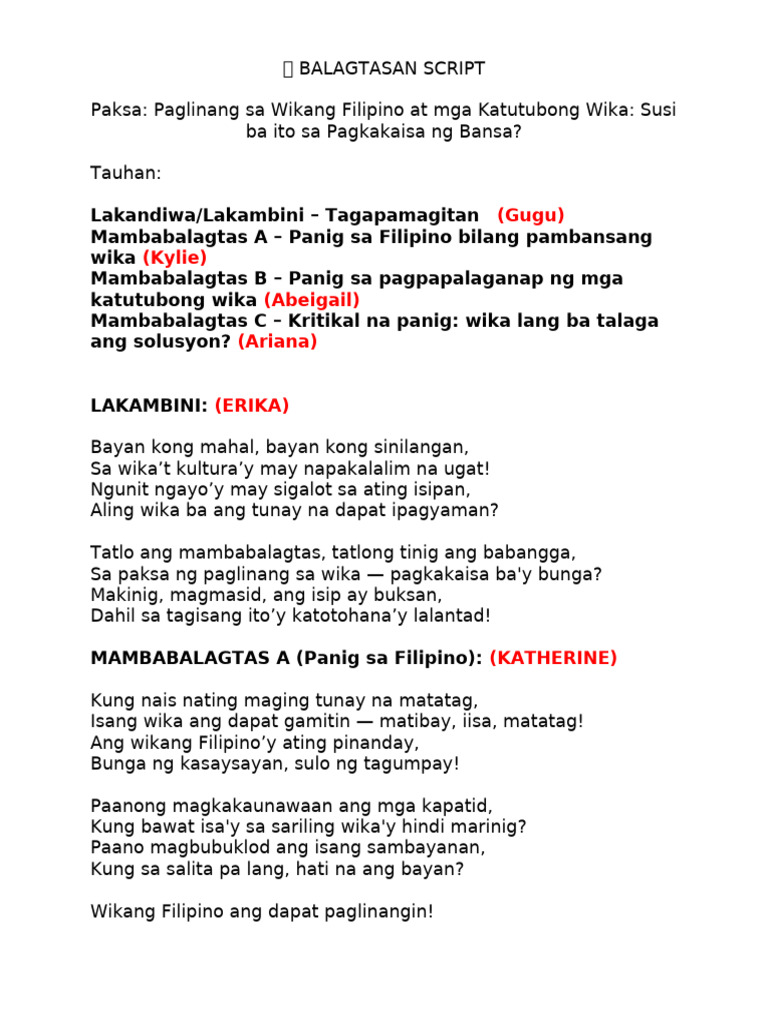Balagtasan Script | PDF