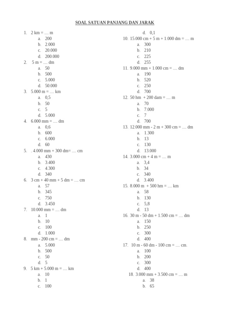 Satuan Panjang | PDF