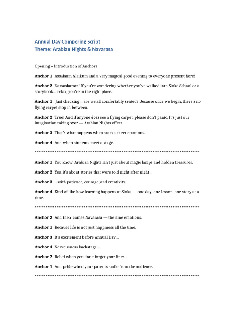 Annual Day Compering Script | PDF