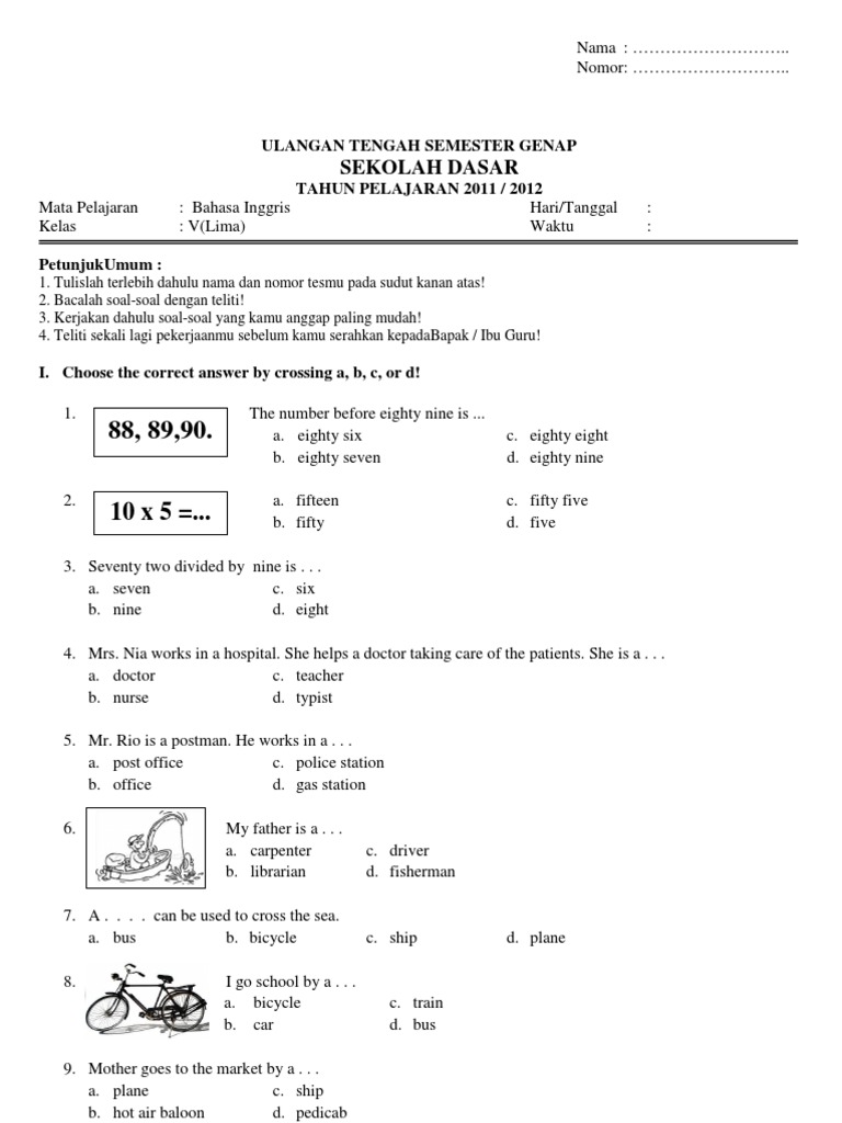 Soal Uts Inggris Sd Nature