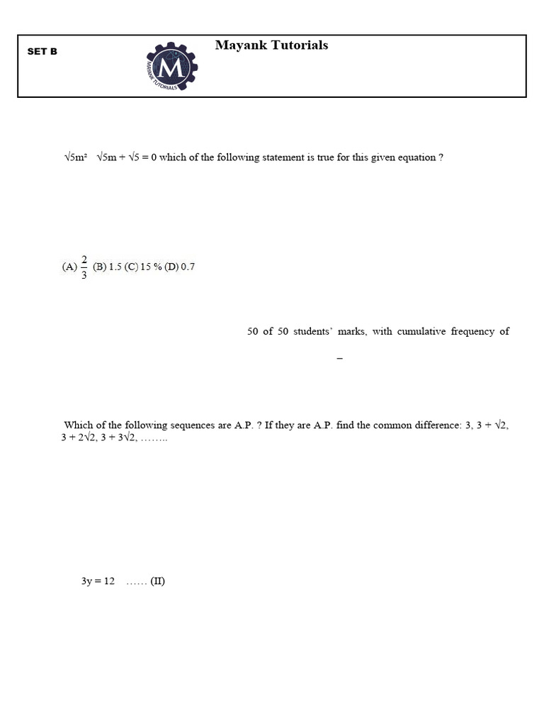 10th Algebra 3rd Prelim Set B (QP) | PDF | Mathematics | Algebra