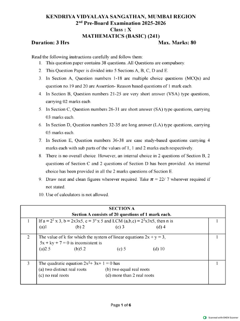 Maths Basic QP 2pb 10 Set3 25 | PDF