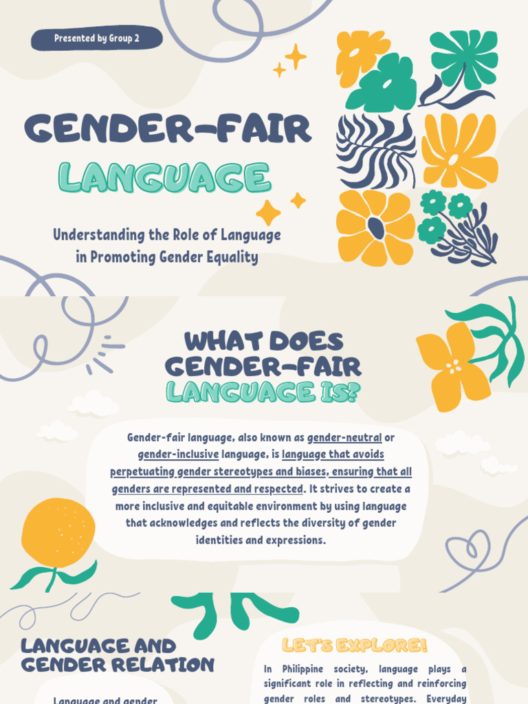 Beige and Tosca Blue Illustrated Floral Gender Equality Presentation ...