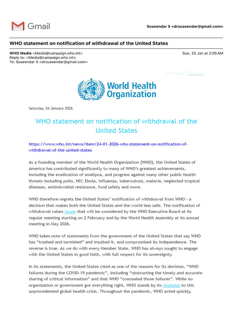 WHO Statement on Notification of Withdrawal of the United States | PDF ...